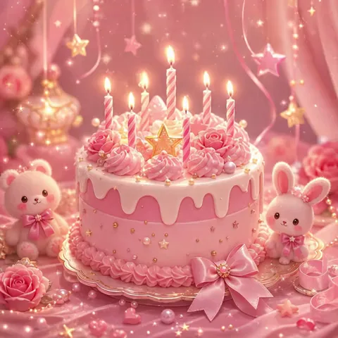 Cute Pink Cake Birthday GIF with Animated Candles