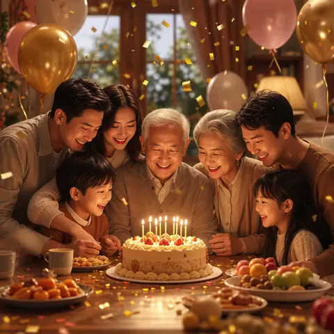 Family Birthday Cake Celebration GIF with Warm Wishes
