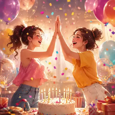 Best Friends Birthday GIF with Confetti and High Five