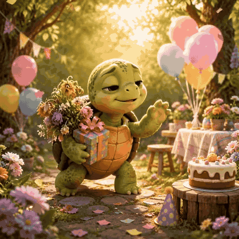 Belated Happy Birthday Turtle GIF with Wishes