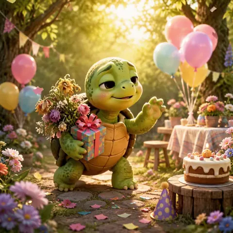 Belated Happy Birthday Turtle GIF with Wishes