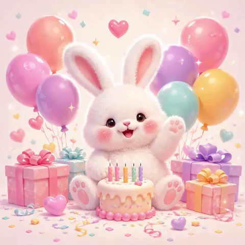 Cute Happy Birthday Rabbit GIF with Wishes