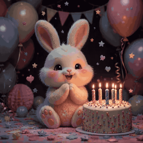 Cute Bunny Happy Birthday GIF with Wishes