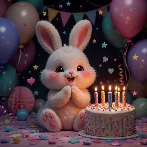Cute Bunny Happy Birthday GIF with Wishes