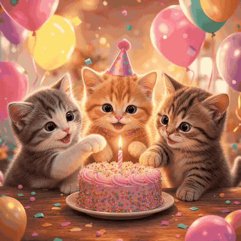 Cute Cats Happy Birthday GIF with Wishes