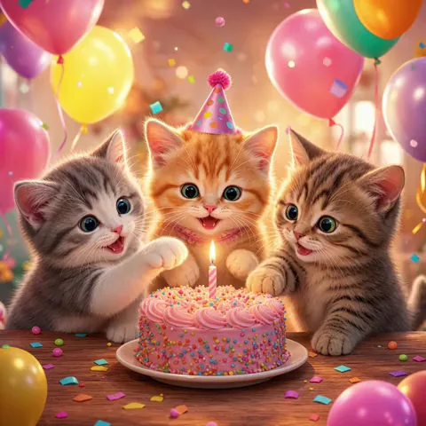Cute Cats Happy Birthday GIF with Wishes