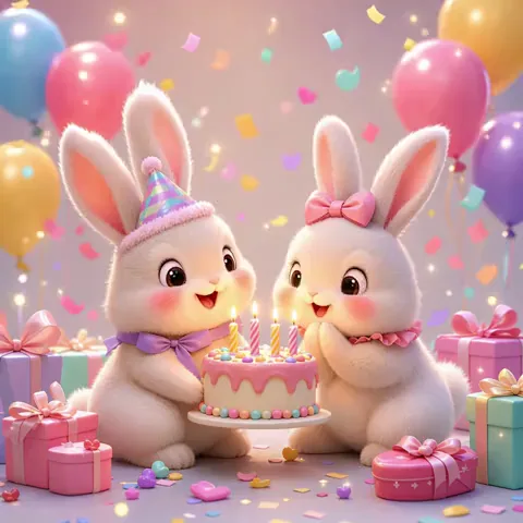 Cute Happy Birthday Rabbits GIF with Wishes