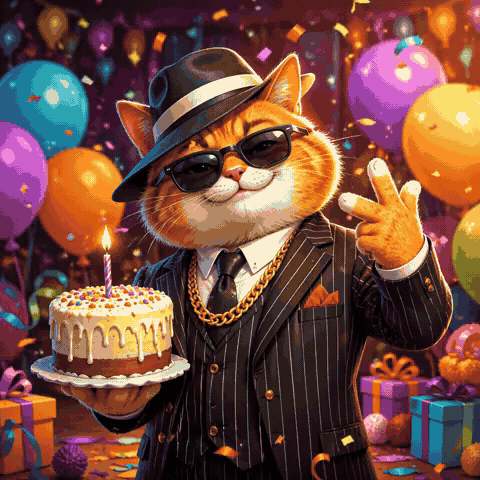 Funny Happy Birthday Pussycat Gangsta GIF