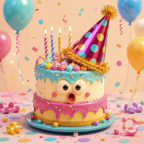 Funny Birthday GIF with Cake and New Year Hat