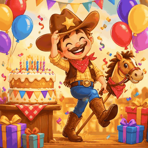Funny Cowboy Birthday GIF with Wishes