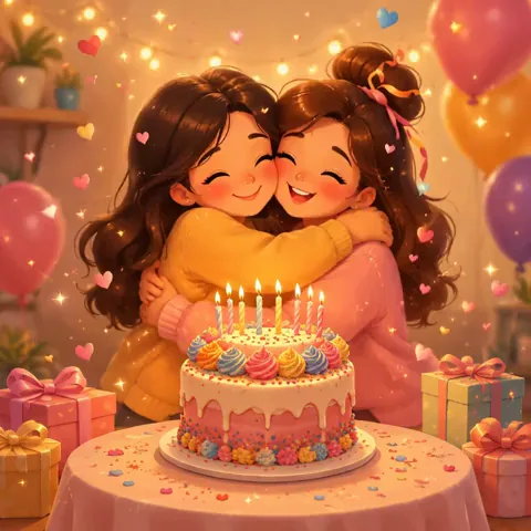 Sister Happy Birthday GIF with Cake and Wishes