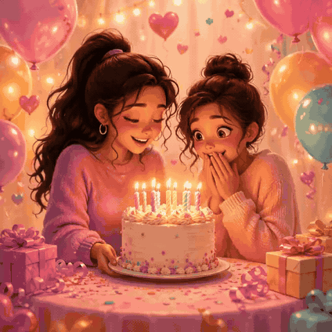 Sister Happy Birthday GIF with Cake and Wishes