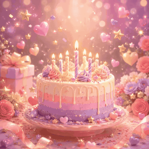 Sister Birthday GIF with Cake and Wishes