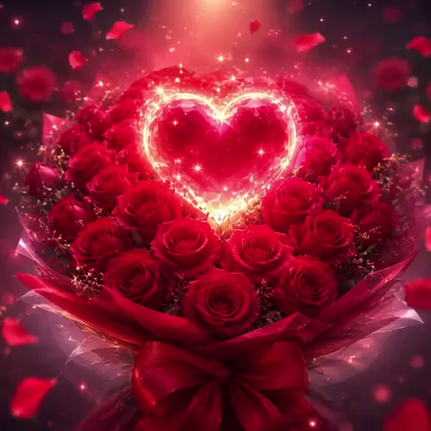 Romantic Sparkling Rose Heart Happy Birthday GIF